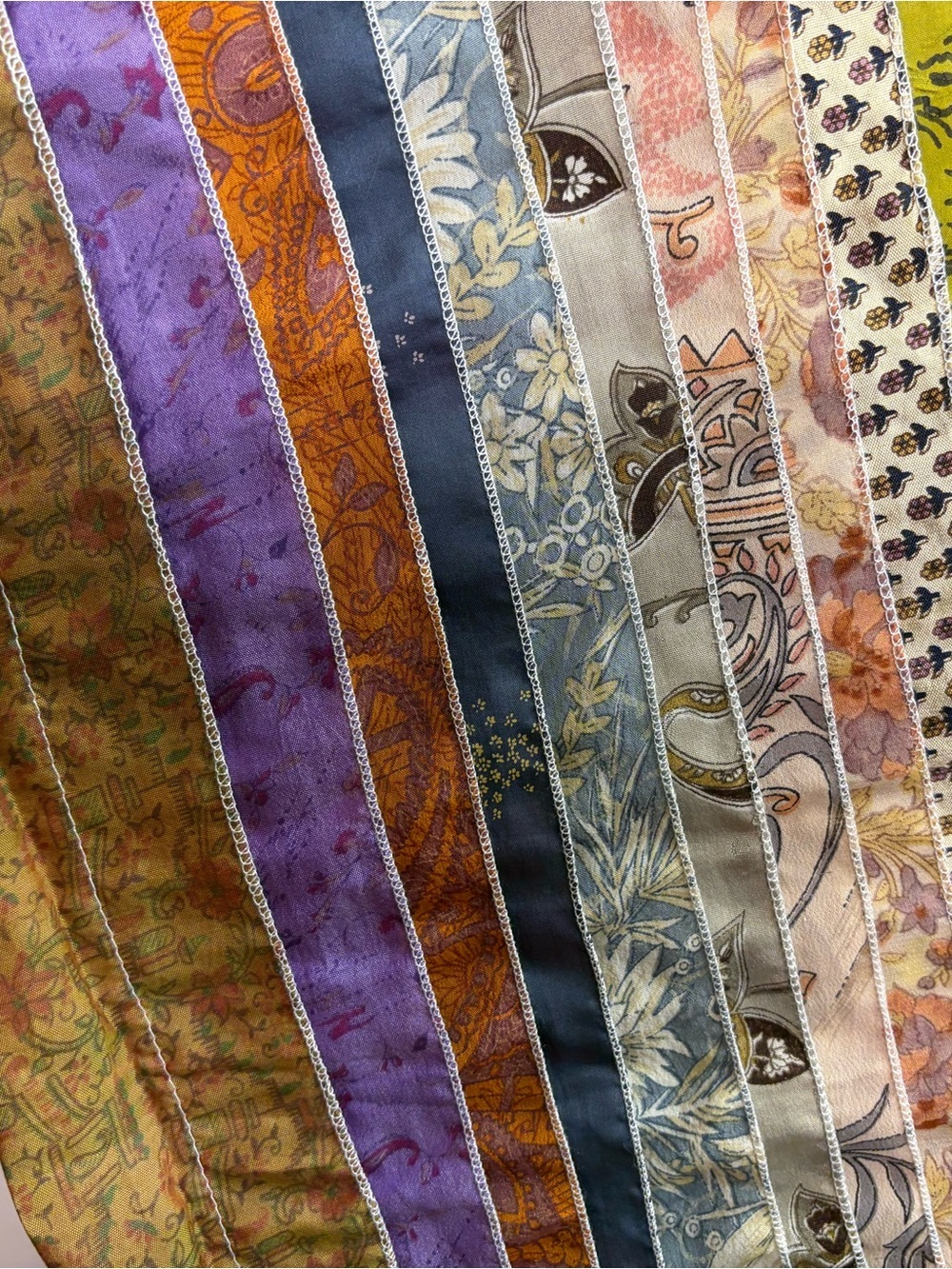 Handmade Patchwork Silk Skinny Scarf Boho Festival Lagenlook Wearable Art - Picture 7 of 10